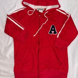 2000s Thrifted Skater Classic Kids Red Hoodie with Letter A